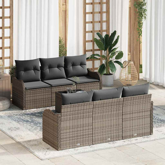 Set Divano da Giardino 7 pcs Grigio 55 x 55 x 37 cm Poly Rattan