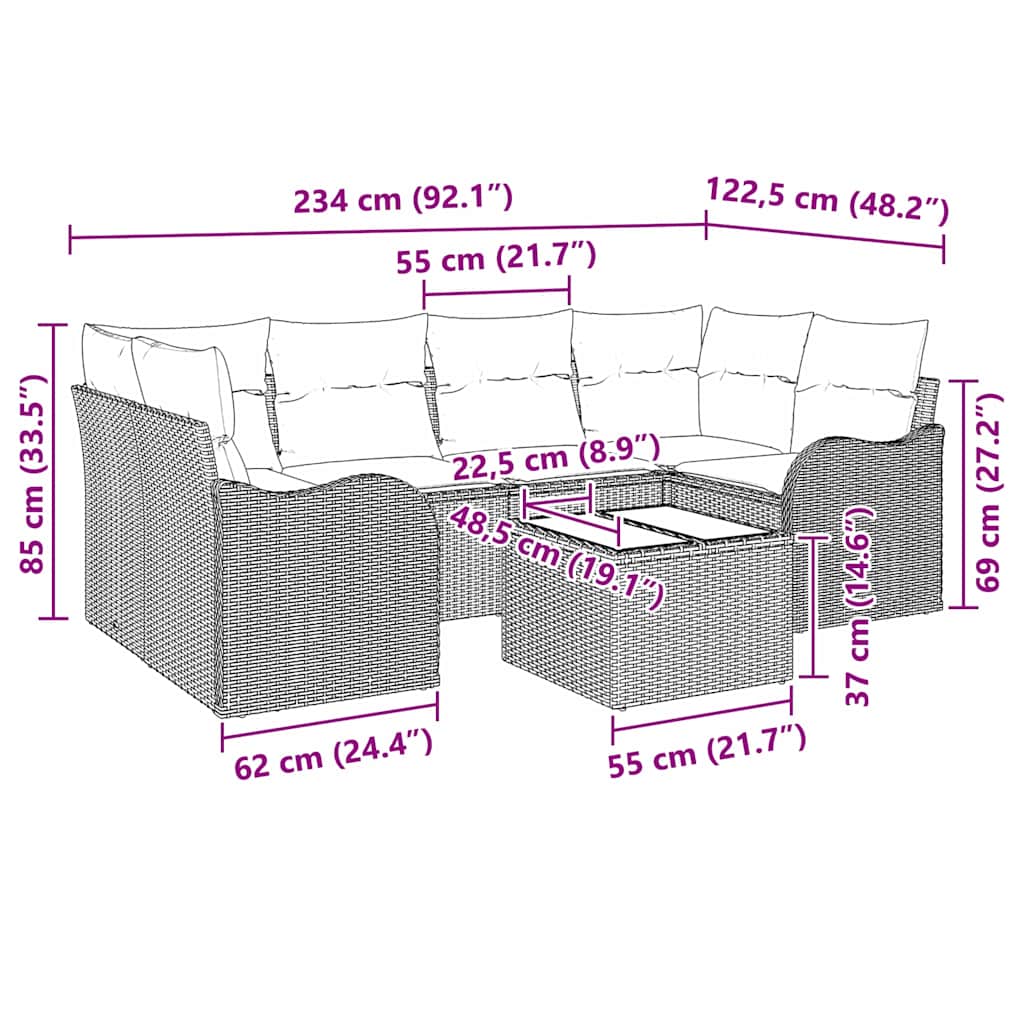 Set Divano da Giardino 7 pcs Marrone 55 x 55 x 37 cm