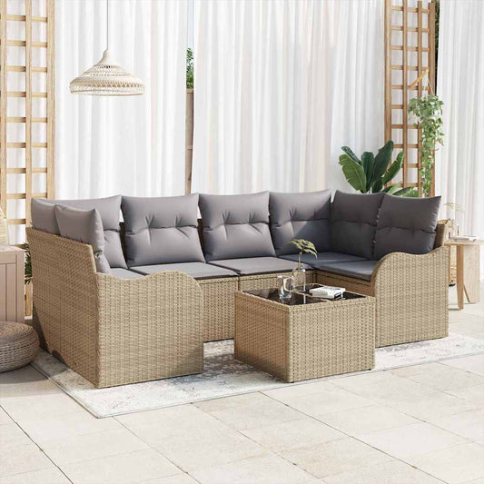 Set Divano da Giardino 7 pcs Beige 55 x 55 x 37 cm Poly Rattan