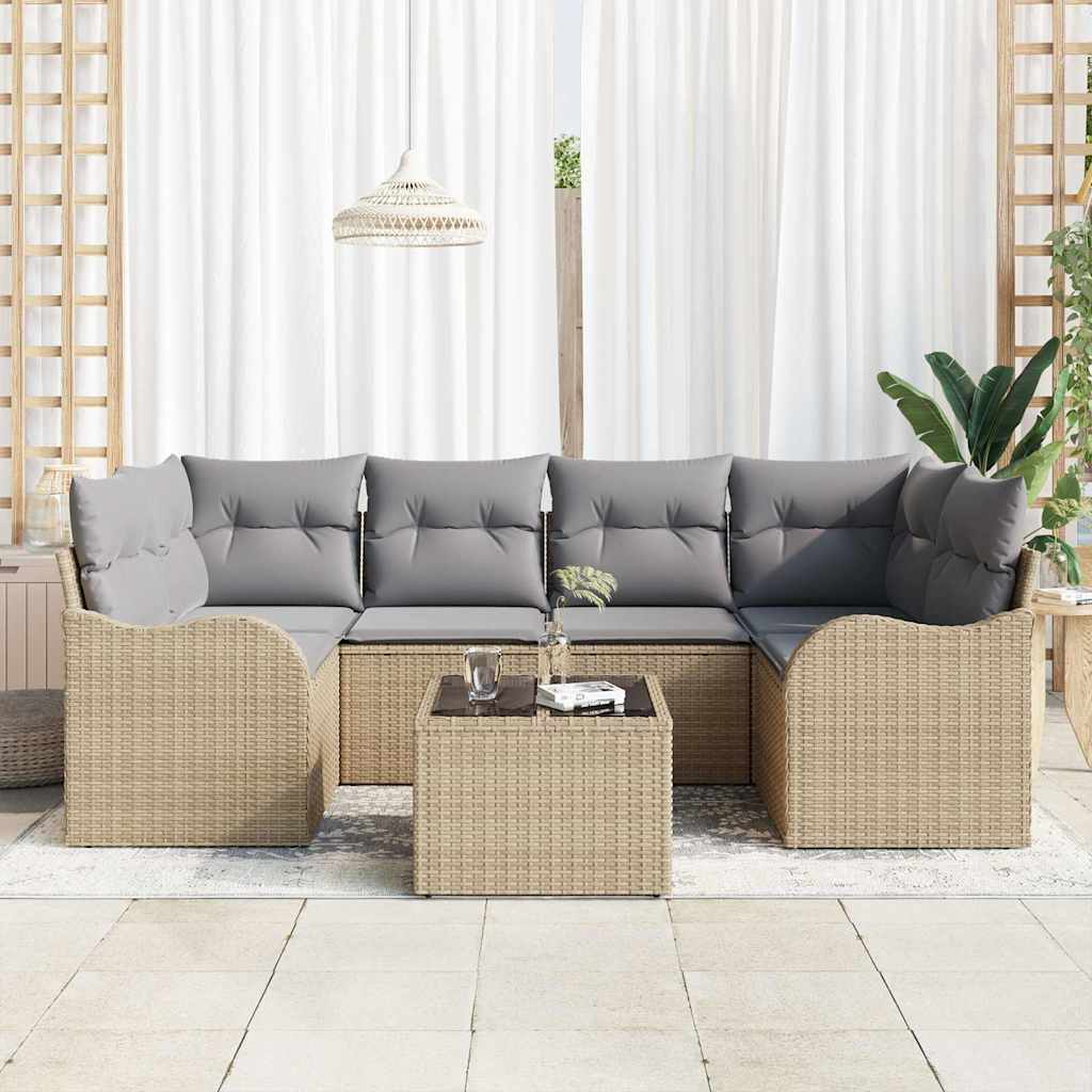 Set Divano da Giardino 7 pcs Beige 55 x 55 x 37 cm Poly Rattan