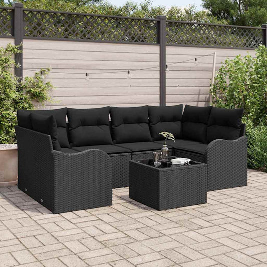 Set Divano da Giardino 7 pcs Nero 55 x 55 x 37 cm Poly Rattan