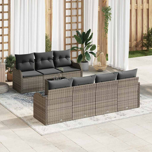 Set Divano da Giardino 8 pcs Grigio 55 x 55 x 37 cm Poly Rattan