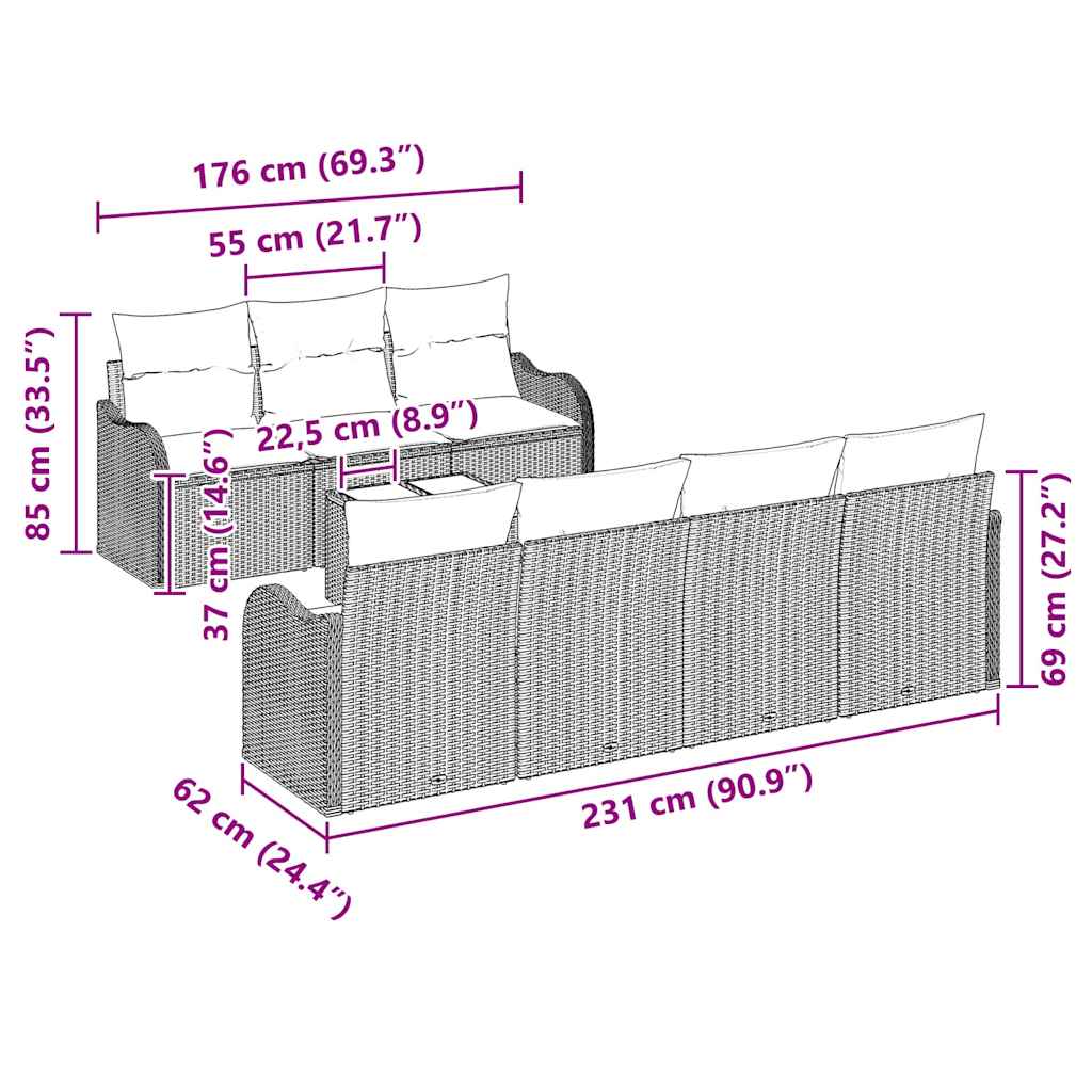 Set Divano da Giardino Beige 55 x 55 x 37 cm polyrattan