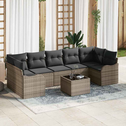 Set Divano da Giardino 8 pcs Grigio 55 x 55 x 37 cm Poly Rattan