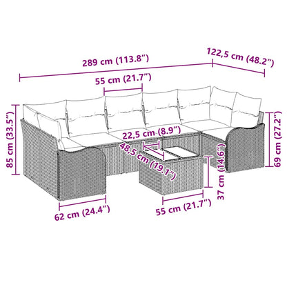 Set Divano da Giardino 8 pcs Grigio 55 x 55 x 37 cm Poly Rattan
