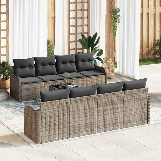 Set Divano da Giardino 9 pcs Grigio 55 x 55 x 37 cm Poly Rattan