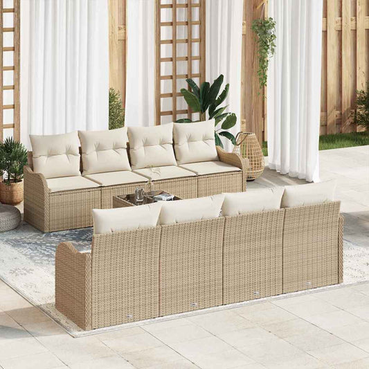 Set Divano da Giardino 9 pcs Beige 55 x 55 x 37 cm Poly Rattan