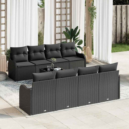 Set Divano da Giardino 9 pcs Nero 55 x 55 x 37 cm Poly Rattan