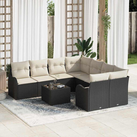 Set Divano da Giardino 9 pcs Nero 55 x 55 x 37 cm Poly Rattan
