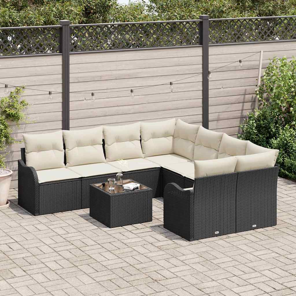 Set Divano da Giardino 9 pcs Nero 55 x 55 x 37 cm Poly Rattan