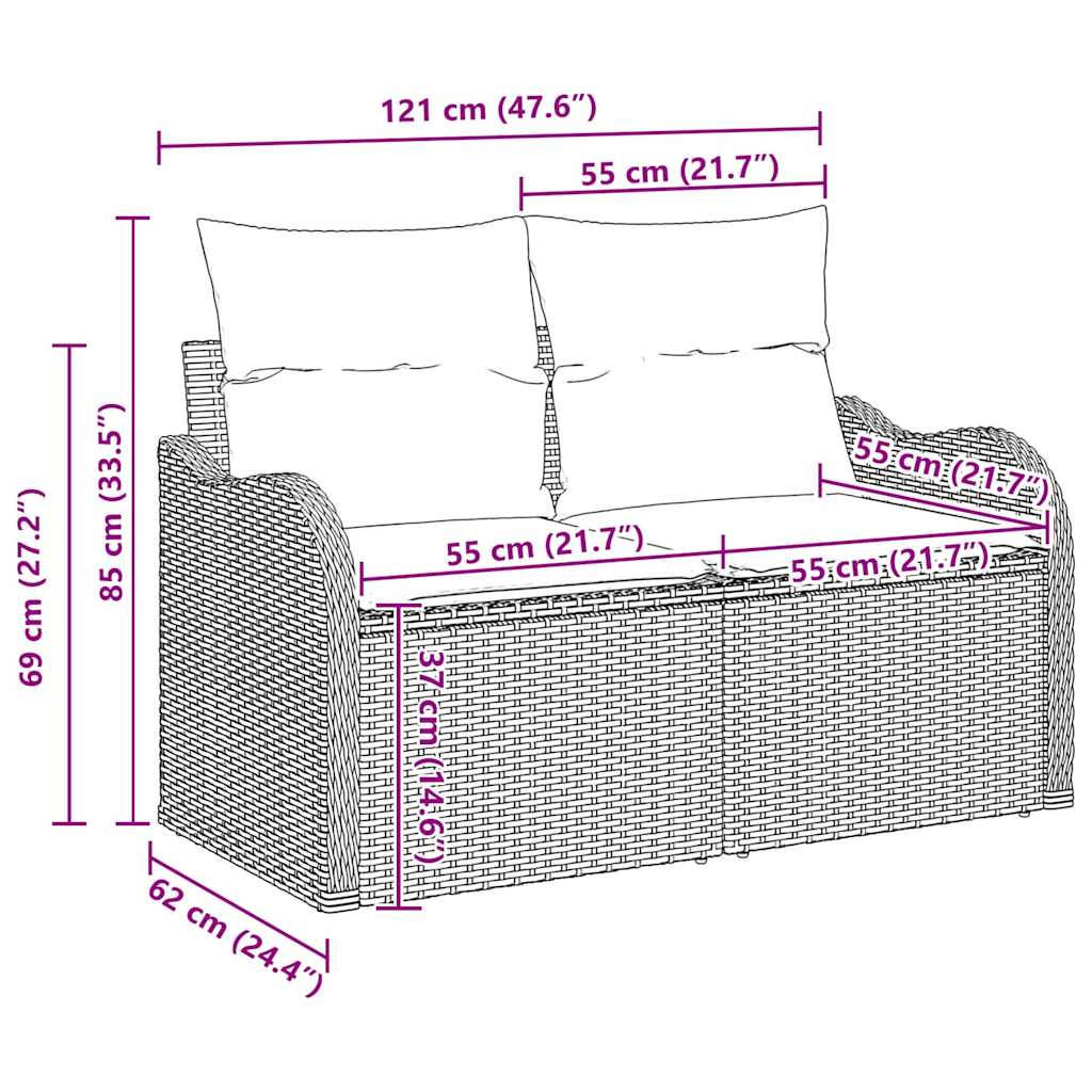 Set Divano da Giardino 9 pz 8-Numero di posti Nero polyrattan