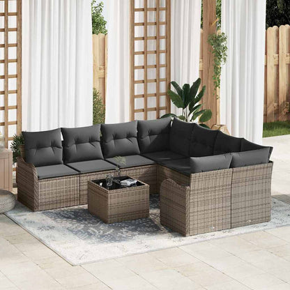 Set Divano da Giardino 9 pcs Grigio 55 x 55 x 37 cm Poly Rattan
