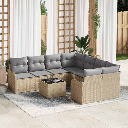 Set Divano da Giardino 9 pcs Beige 55 x 55 x 37 cm Poly Rattan