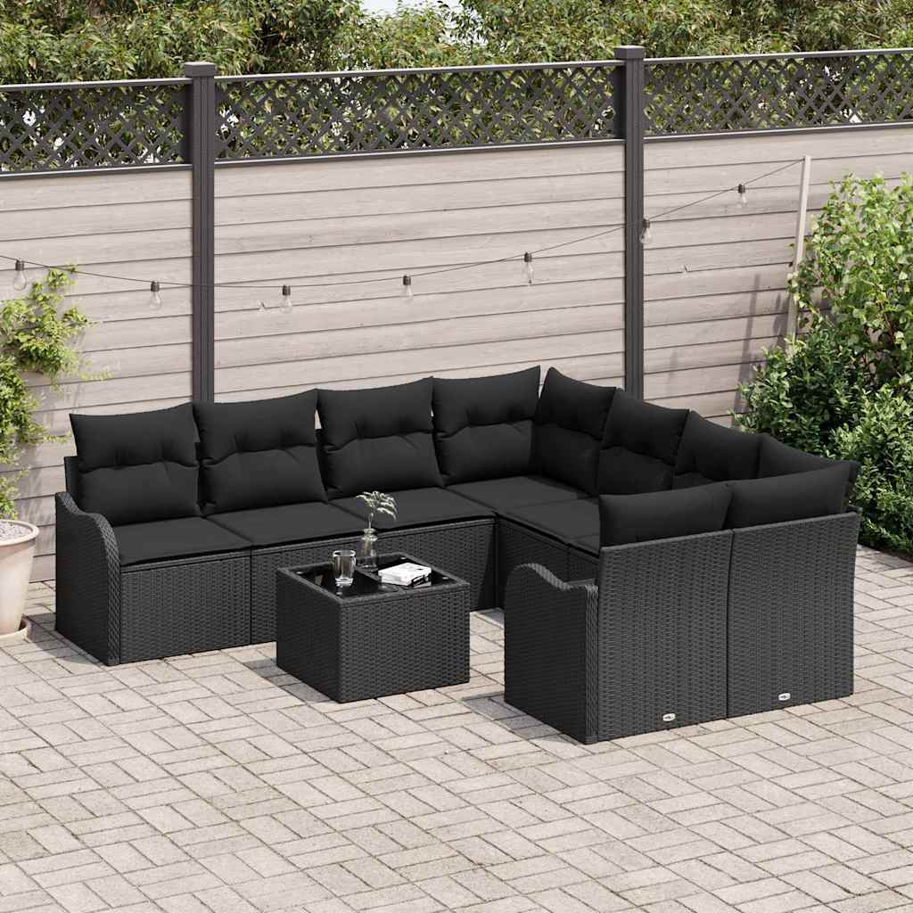 Set Divano da Giardino 9 pcs Nero 55 x 55 x 37 cm Poly Rattan