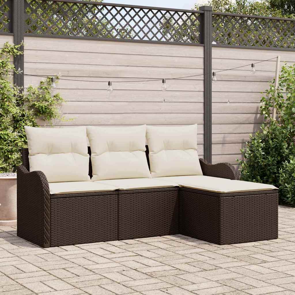 Set Divano da Giardino con cuscino 4 pcs Marrone Poly Rattan | homemem39