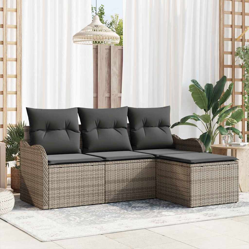 Set Divano da Giardino con cuscino 4 pcs Grigio Poly Rattan | homemem39