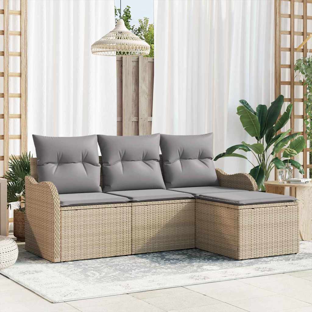 Set Divano da Giardino con cuscino 4 pcs Beige polyrattan | homemem39