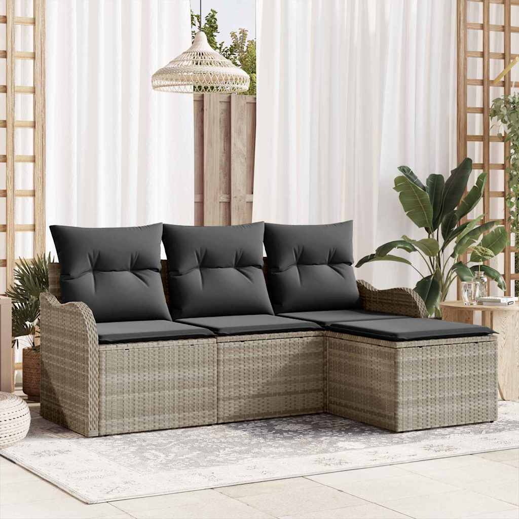 Set Divano da Giardino 4 pcs Grigio chiaro Poly Rattan | homemem39