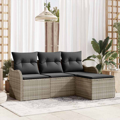 Set Divano da Giardino 4 pcs Grigio chiaro Poly Rattan | homemem39