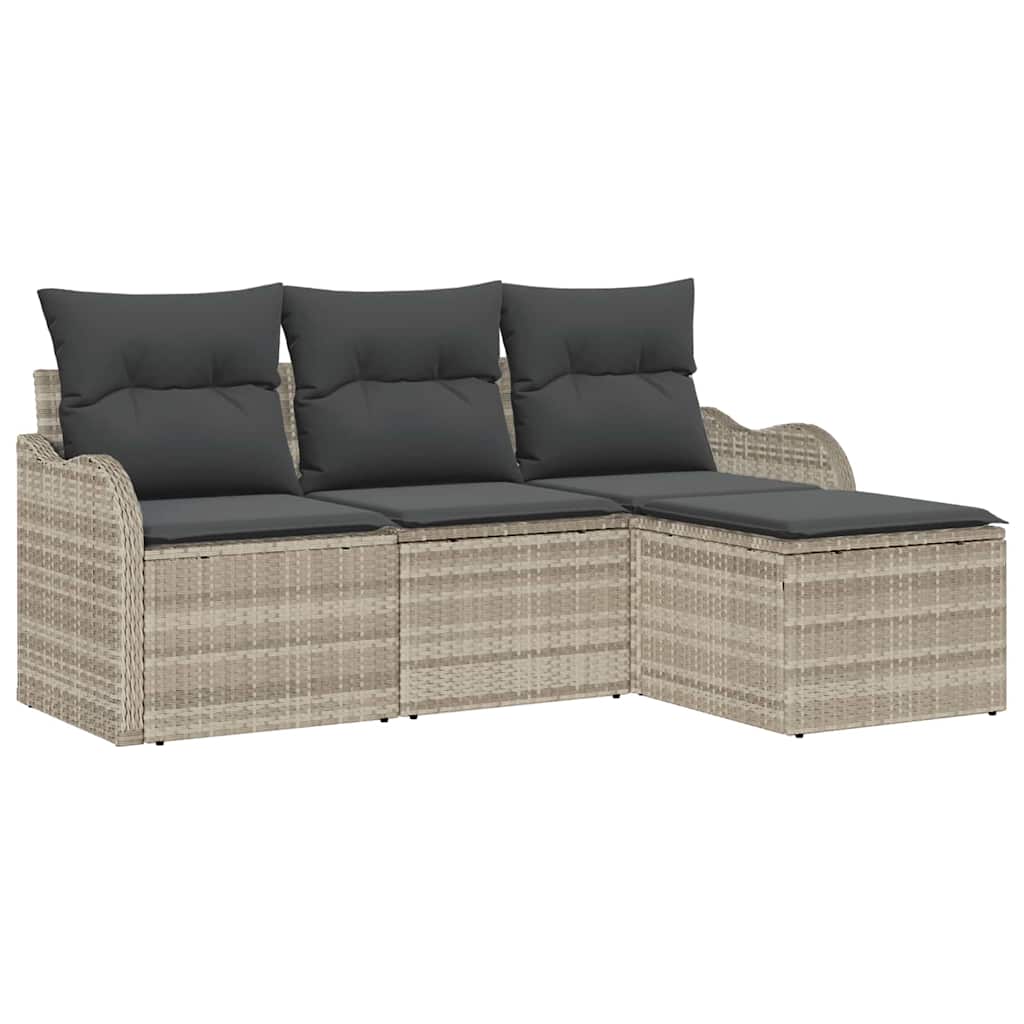 Set Divano da Giardino 4 pcs Grigio chiaro Poly Rattan | homemem39