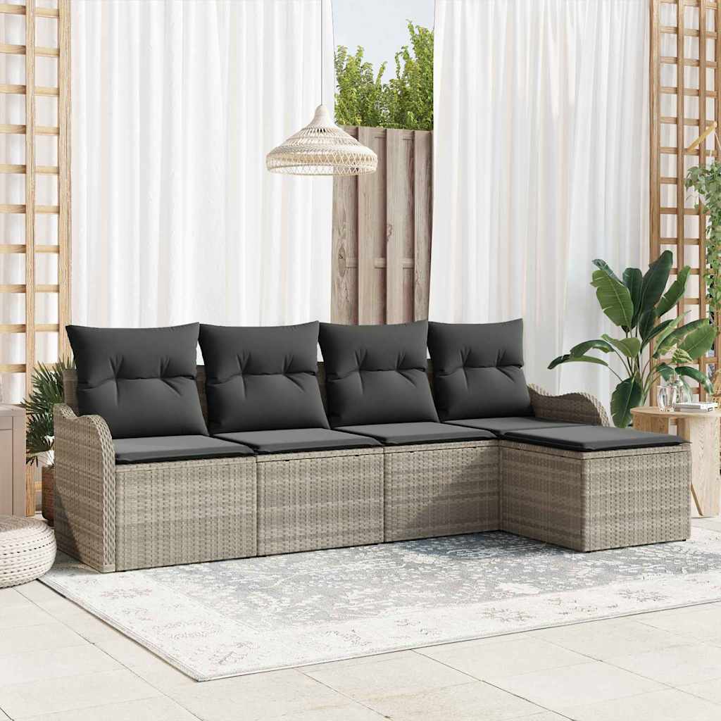 Set Divano da Giardino 5 pcs Grigio chiaro polyrattan | homemem39