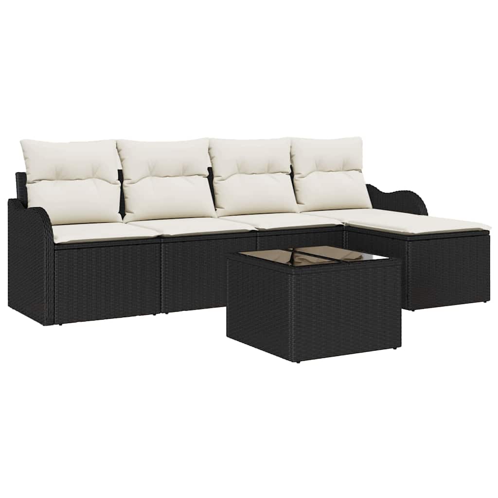 Set Divano da Giardino 6 pcs Nero polyrattan | homemem39
