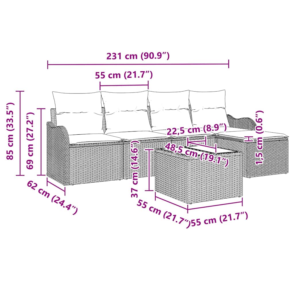 Set Divano da Giardino 6 pcs Grigio polyrattan | homemem39