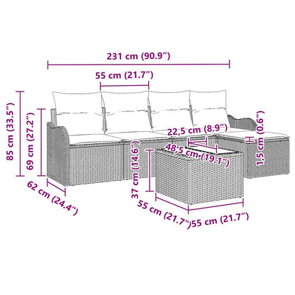 Set Divano da Giardino 6 pcs Grigio chiaro polyrattan | homemem39