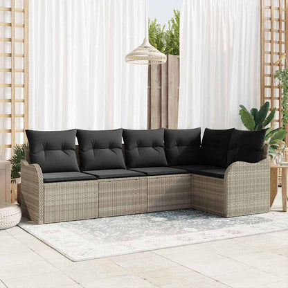 Set Divano da Giardino 5 pcs Grigio chiaro Poly Rattan | homemem39