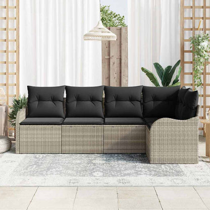 Set Divano da Giardino 5 pcs Grigio chiaro Poly Rattan | homemem39