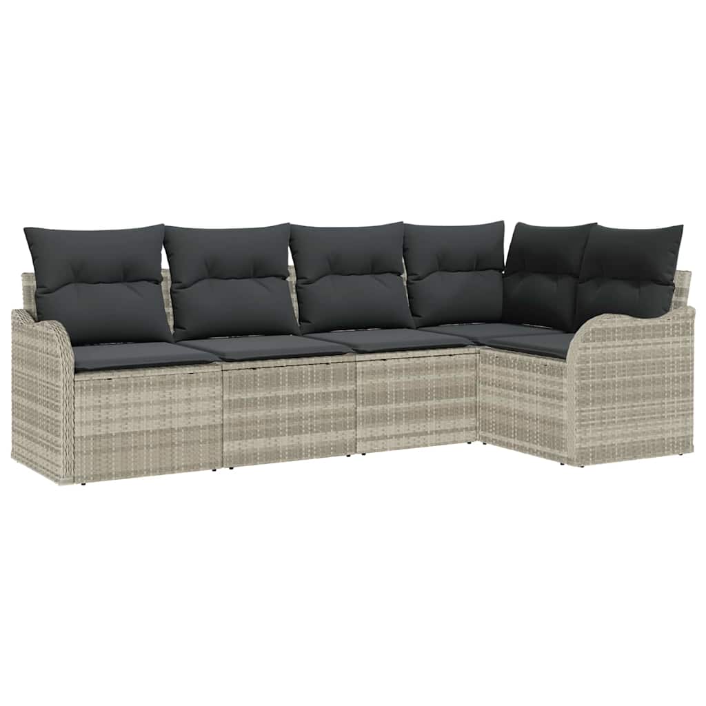 Set Divano da Giardino 5 pcs Grigio chiaro Poly Rattan | homemem39