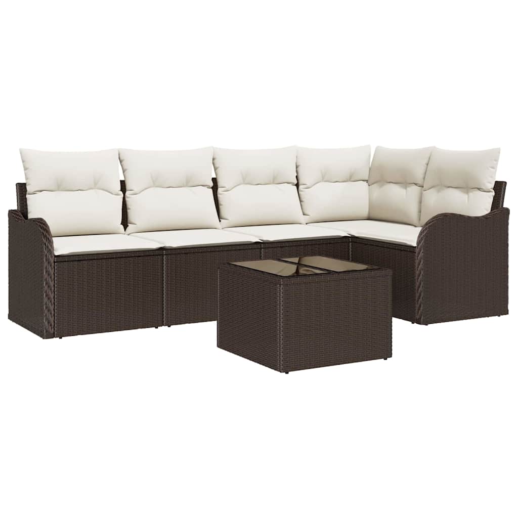 Set Divano da Giardino con cuscino 6 pcs Marrone Poly Rattan | homemem39