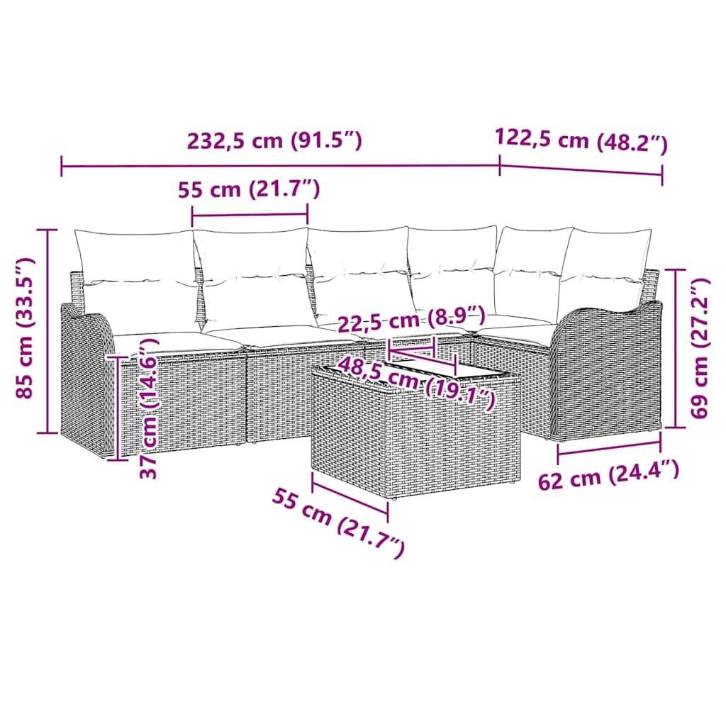 Set Divano da Giardino con cuscino 6 pcs Marrone Poly Rattan | homemem39