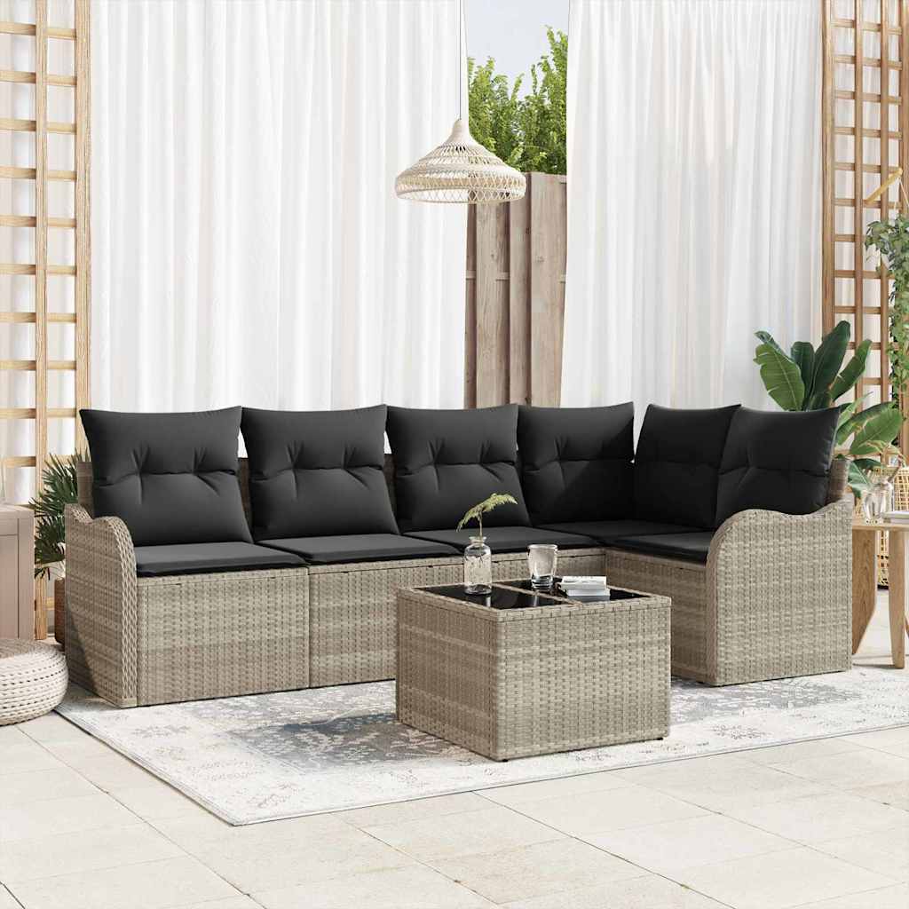 Set Divano da Giardino 6 pcs Grigio chiaro Poly Rattan | homemem39