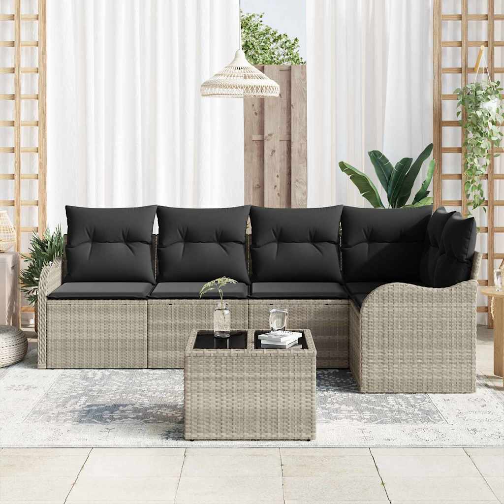 Set Divano da Giardino 6 pcs Grigio chiaro Poly Rattan | homemem39