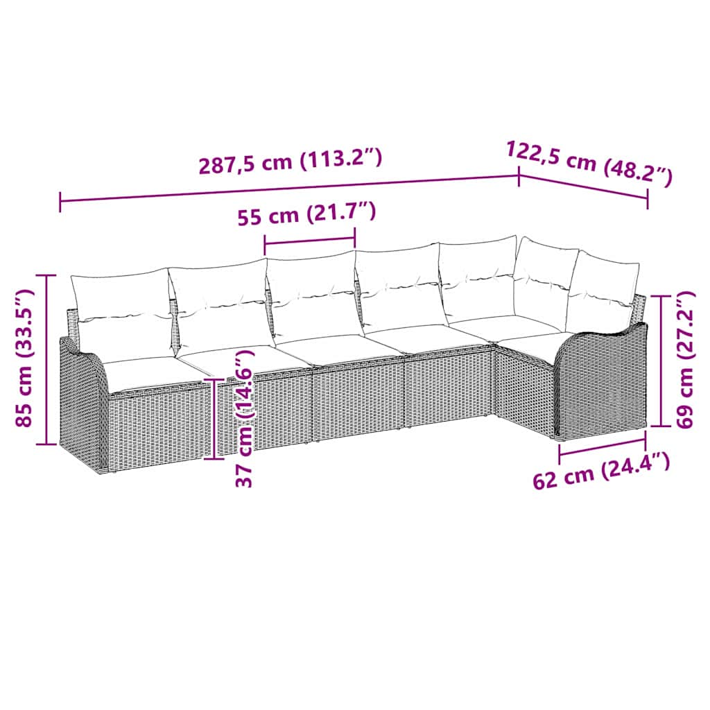 Set Divano da Giardino 6 pcs Beige polyrattan | homemem39