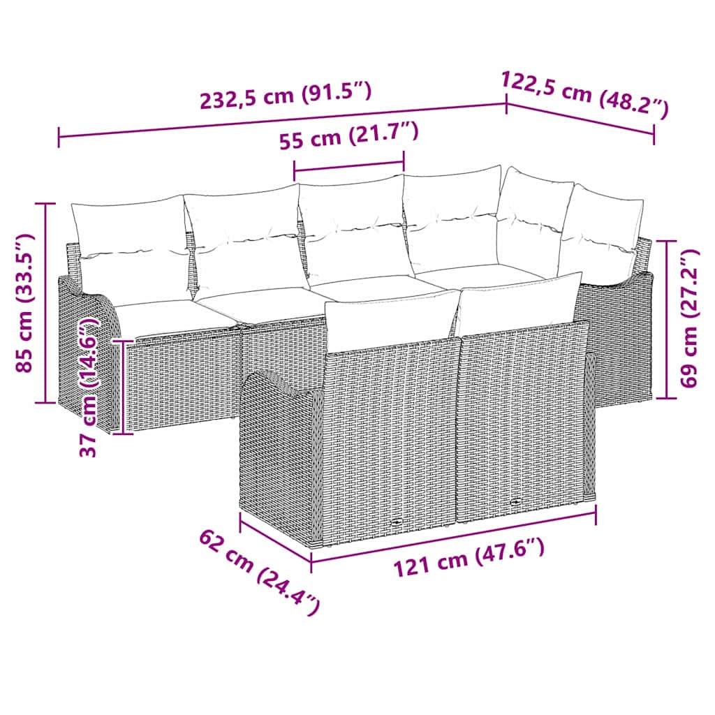 Set Divano da Giardino 7 pz Nero polyrattan | homemem39