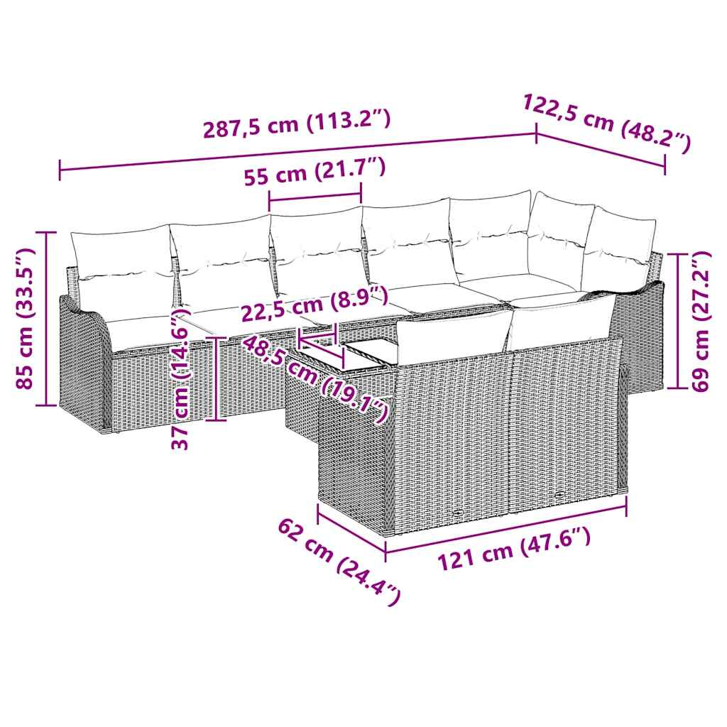 Set Divano da Giardino 9 pcs Nero polyrattan | homemem39
