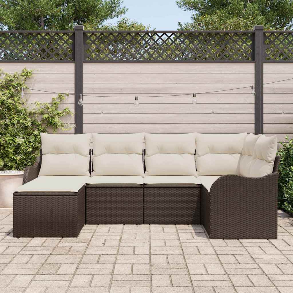 Set Divano da Giardino con cuscino 6 pcs Marrone Poly Rattan | homemem39