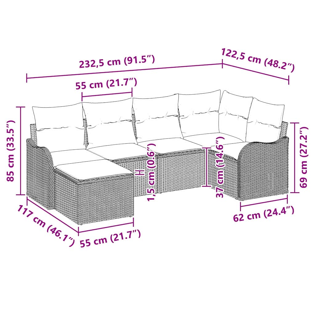 Set Divano da Giardino con cuscino 6 pcs Marrone Poly Rattan | homemem39
