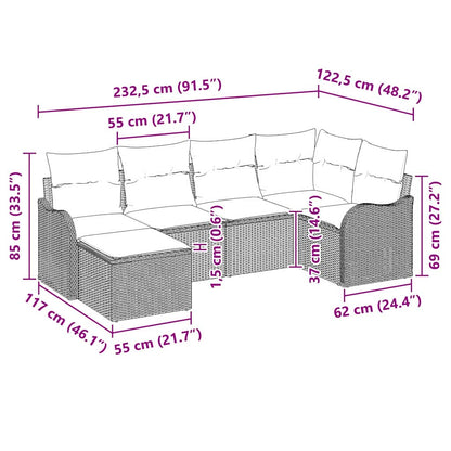 Set Divano da Giardino con cuscino 6 pcs Marrone Poly Rattan | homemem39