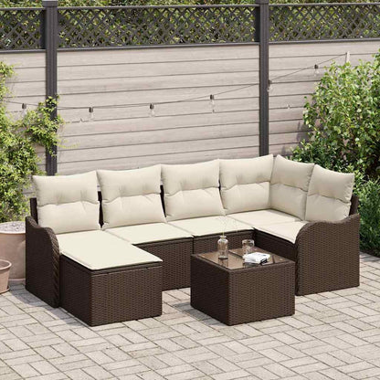 Set Divano da Giardino con cuscino 7 pcs Marrone Poly Rattan | homemem39