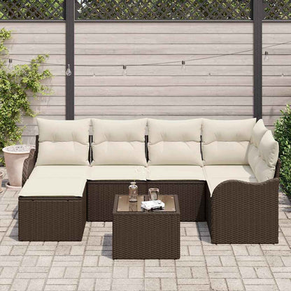 Set Divano da Giardino con cuscino 7 pcs Marrone Poly Rattan | homemem39
