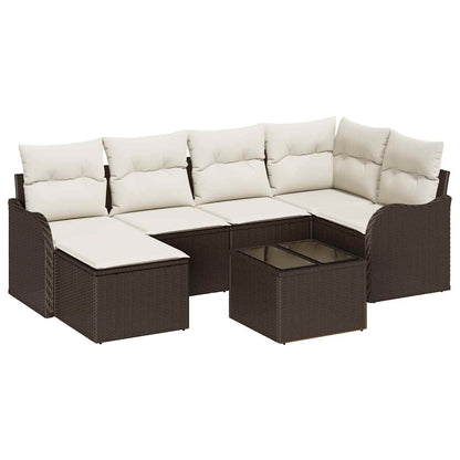 Set Divano da Giardino con cuscino 7 pcs Marrone Poly Rattan | homemem39