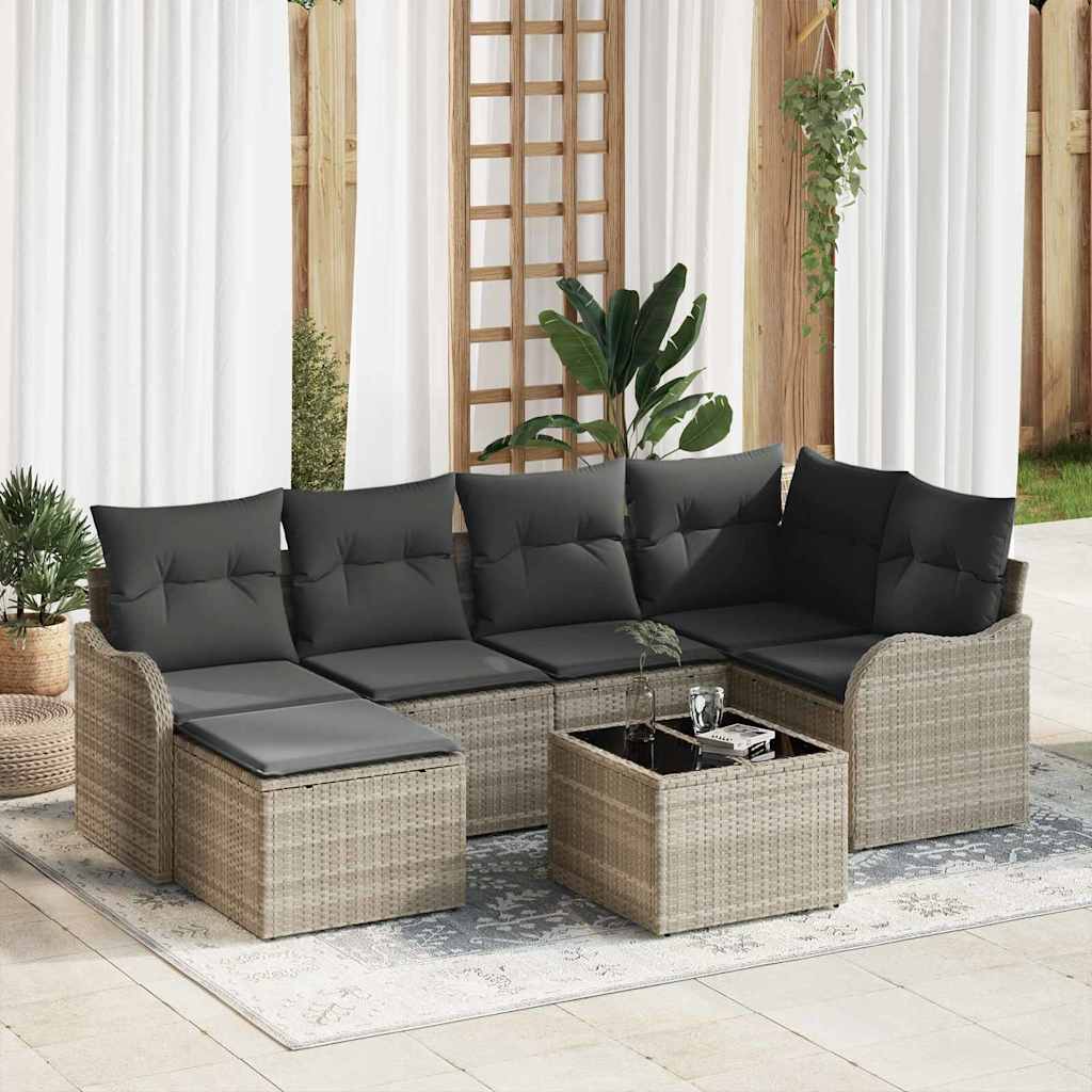 Set Divano da Giardino 7 pcs Grigio chiaro polyrattan | homemem39