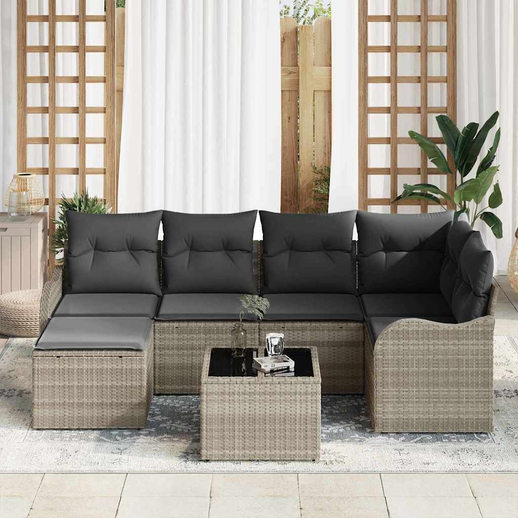 Set Divano da Giardino 7 pcs Grigio chiaro polyrattan | homemem39