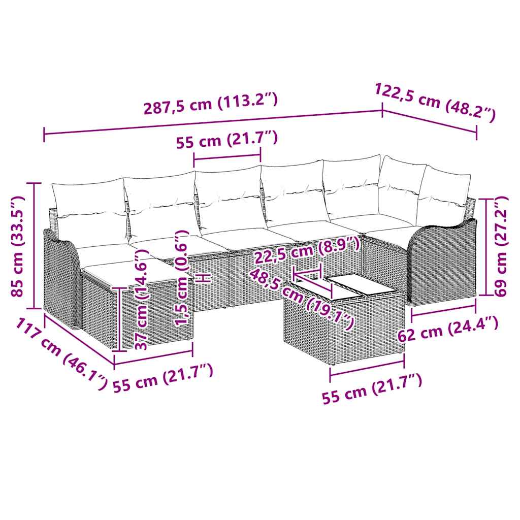 Set Divano da Giardino 8 pcs Grigio polyrattan | homemem39