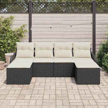 Set Divano da Giardino con cuscino 6 pcs Nero Poly Rattan | homemem39