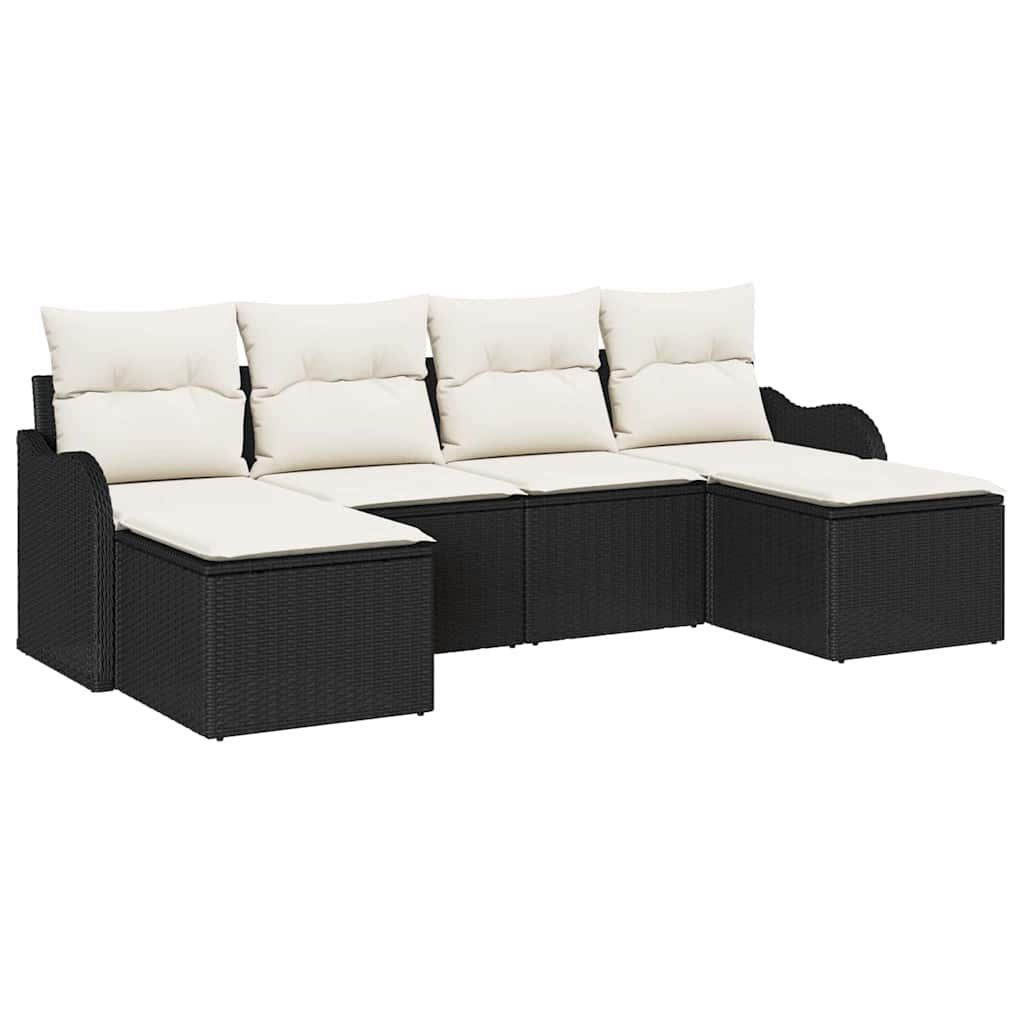 Set Divano da Giardino con cuscino 6 pcs Nero Poly Rattan | homemem39
