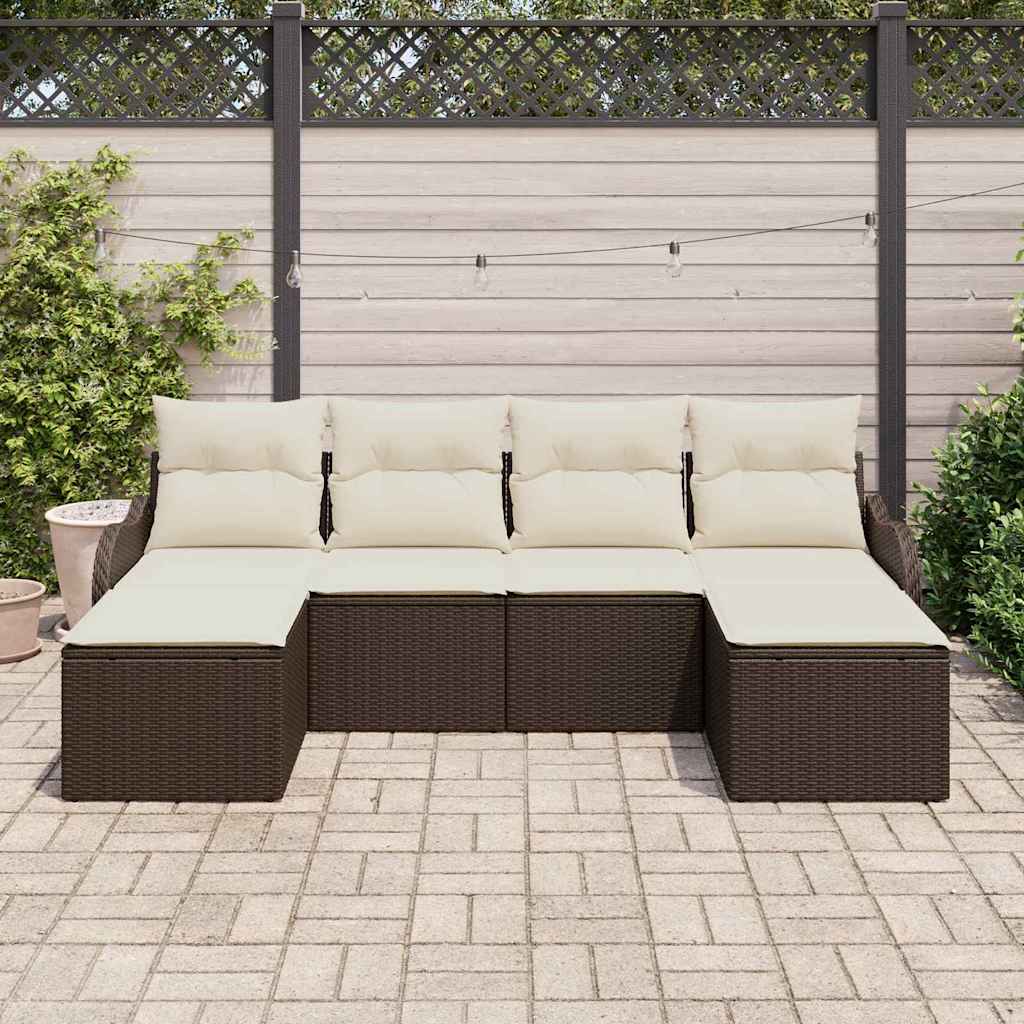 Set Divano da Giardino con cuscino 6 pcs Marrone Poly Rattan | homemem39